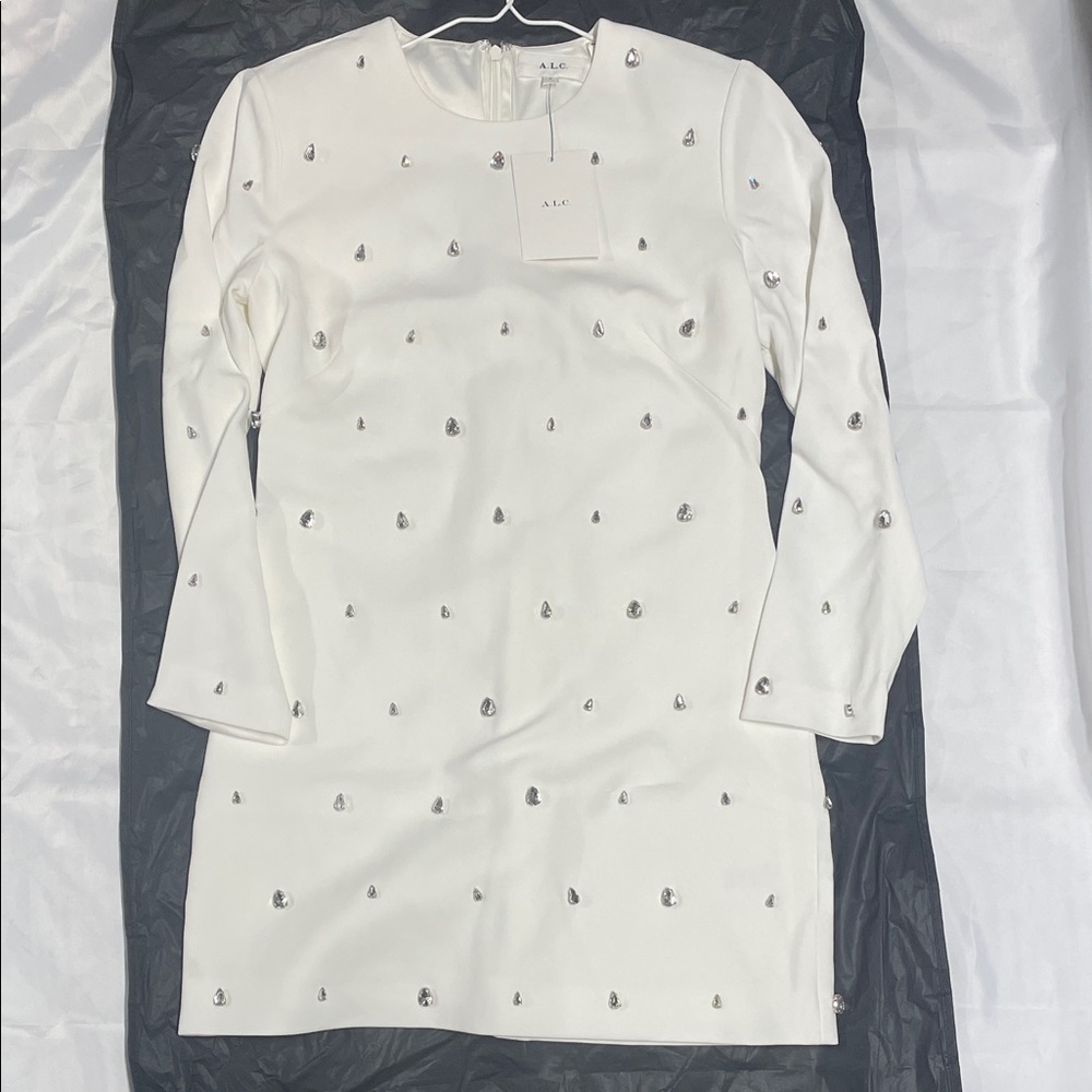 NWT A.L.C. White with Crystal Kenna Long Sleeve Mini Dress